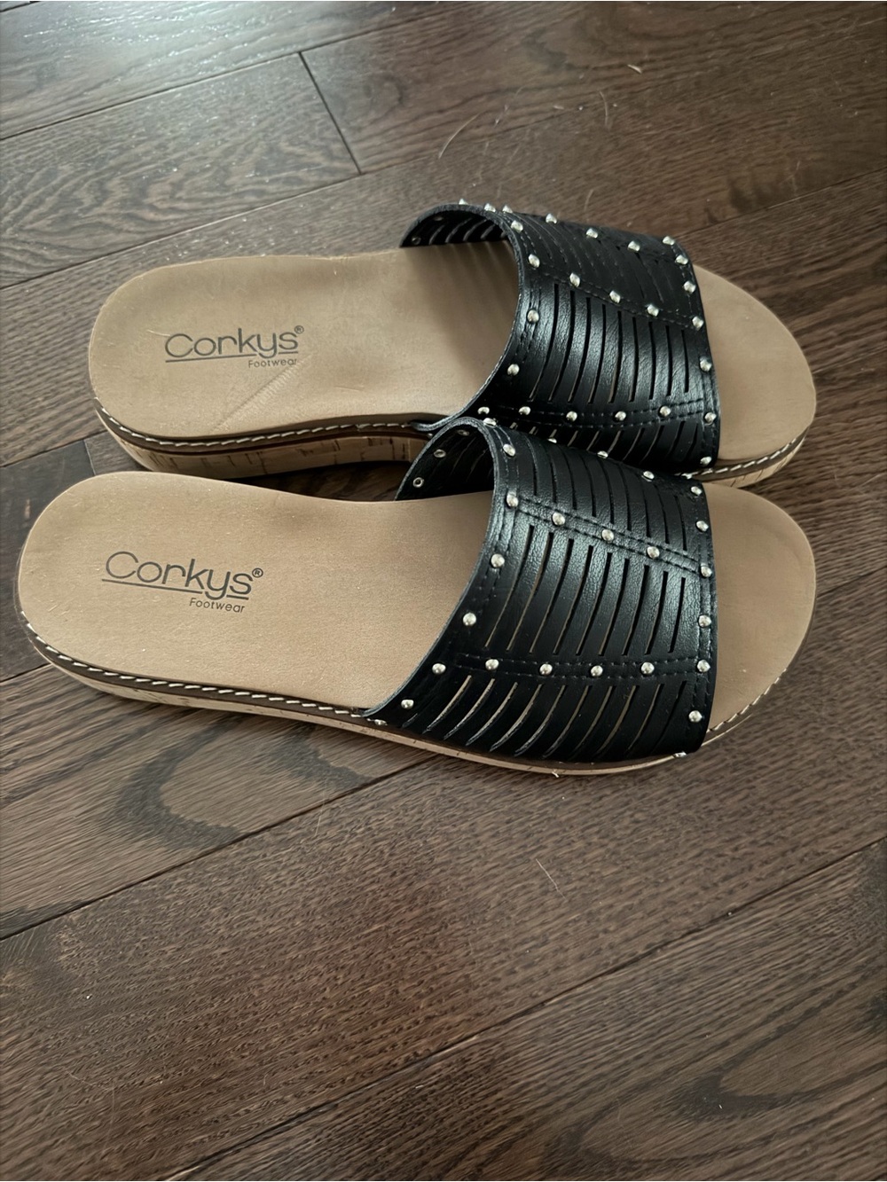 Corkys Black Stud Accent Slide Sandals